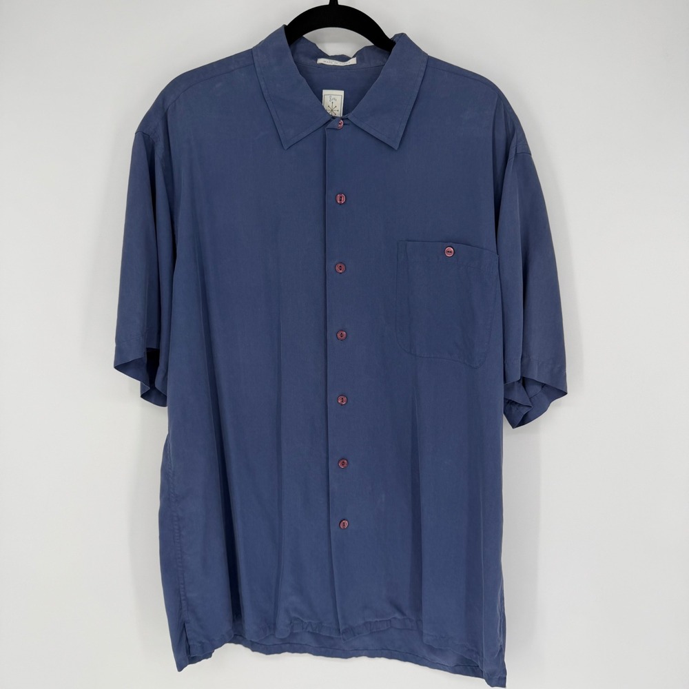 BURMA BIBAS SANDWASHED SILK CAMP SHIRT BLUE LARGE LIGHTWEIGHT VINTAGE